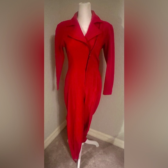 Vintage Tadashi Red jumpsuit, diagonal zip front - Picture 1 of 5